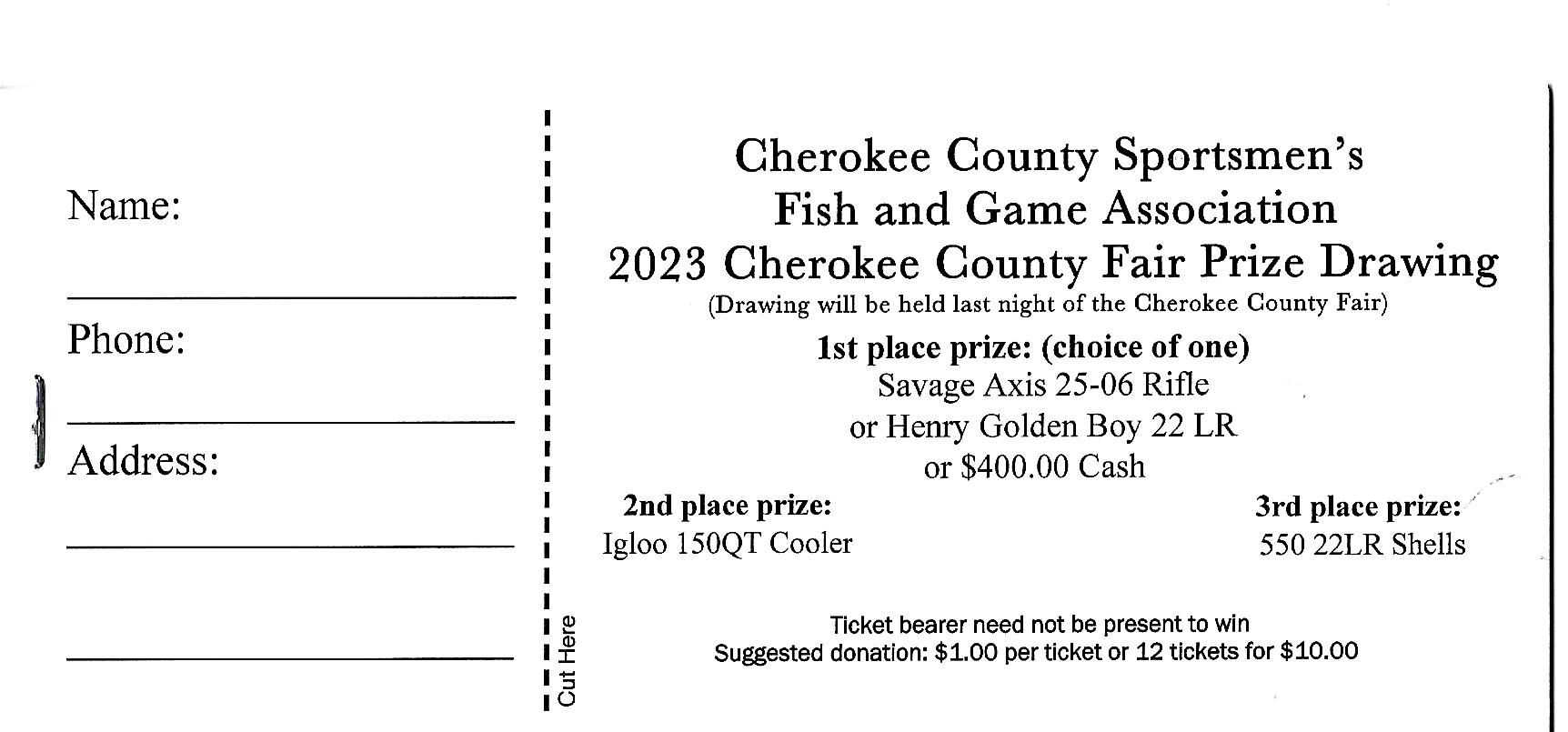 2023 Cherokee County Fair Prize Drawing Cherokee County Sportsmen's